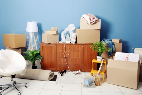Organised packing materials ready for a flat or office move in Islington
