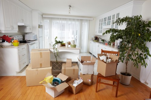 Boxes and furniture loaded for a house removal in Islington